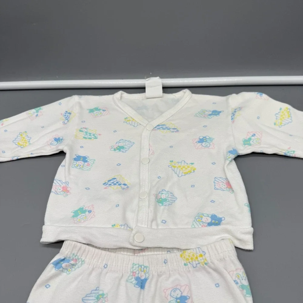 Vintage 1987 WeeWear Oneita Baby Pajamas 6M Pastel Animal Print 2pc Set USA
